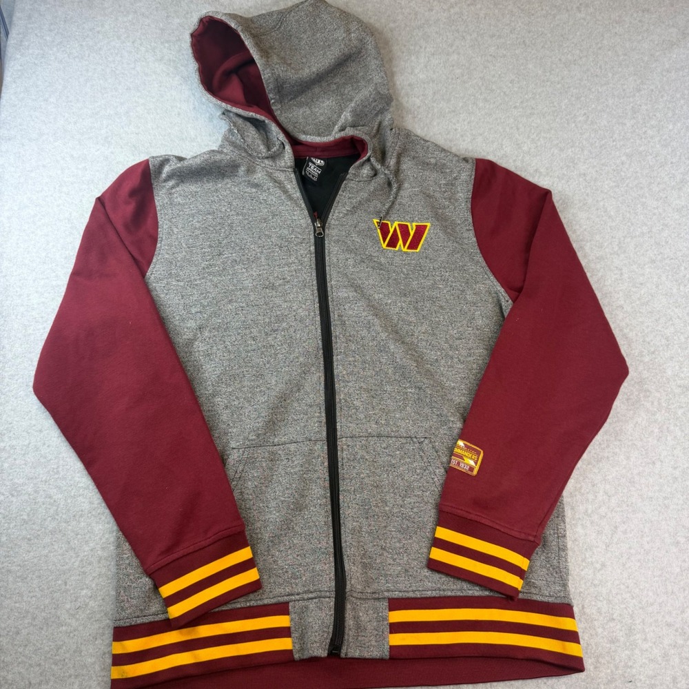 NFL Team Apparel Washington Commanders Mens Large Full Zip Hoodie Grey Burgundy